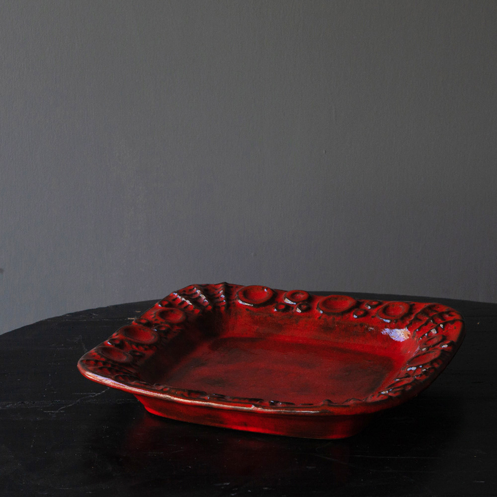 West Germany Vintage Square Dish in Red