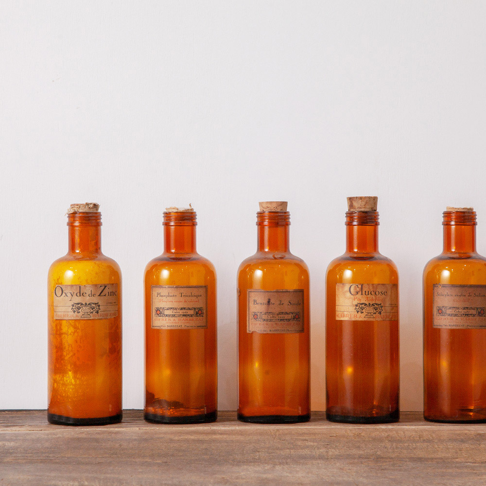 Antique Medical Glass Bottles in Amber
