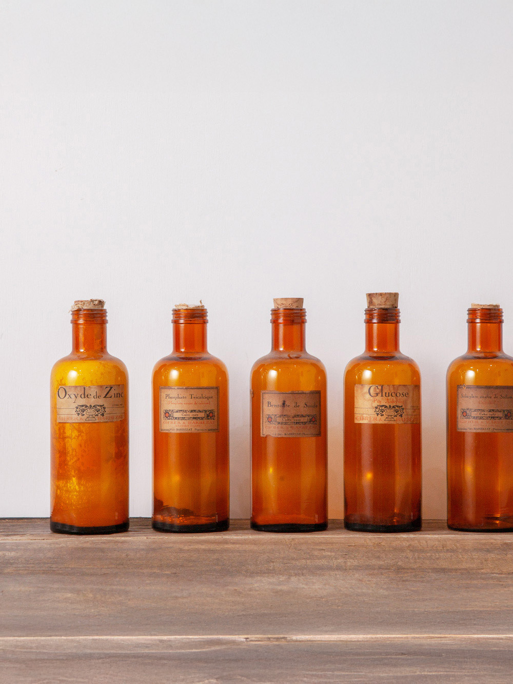 Antique Medical Glass Bottles in Amber