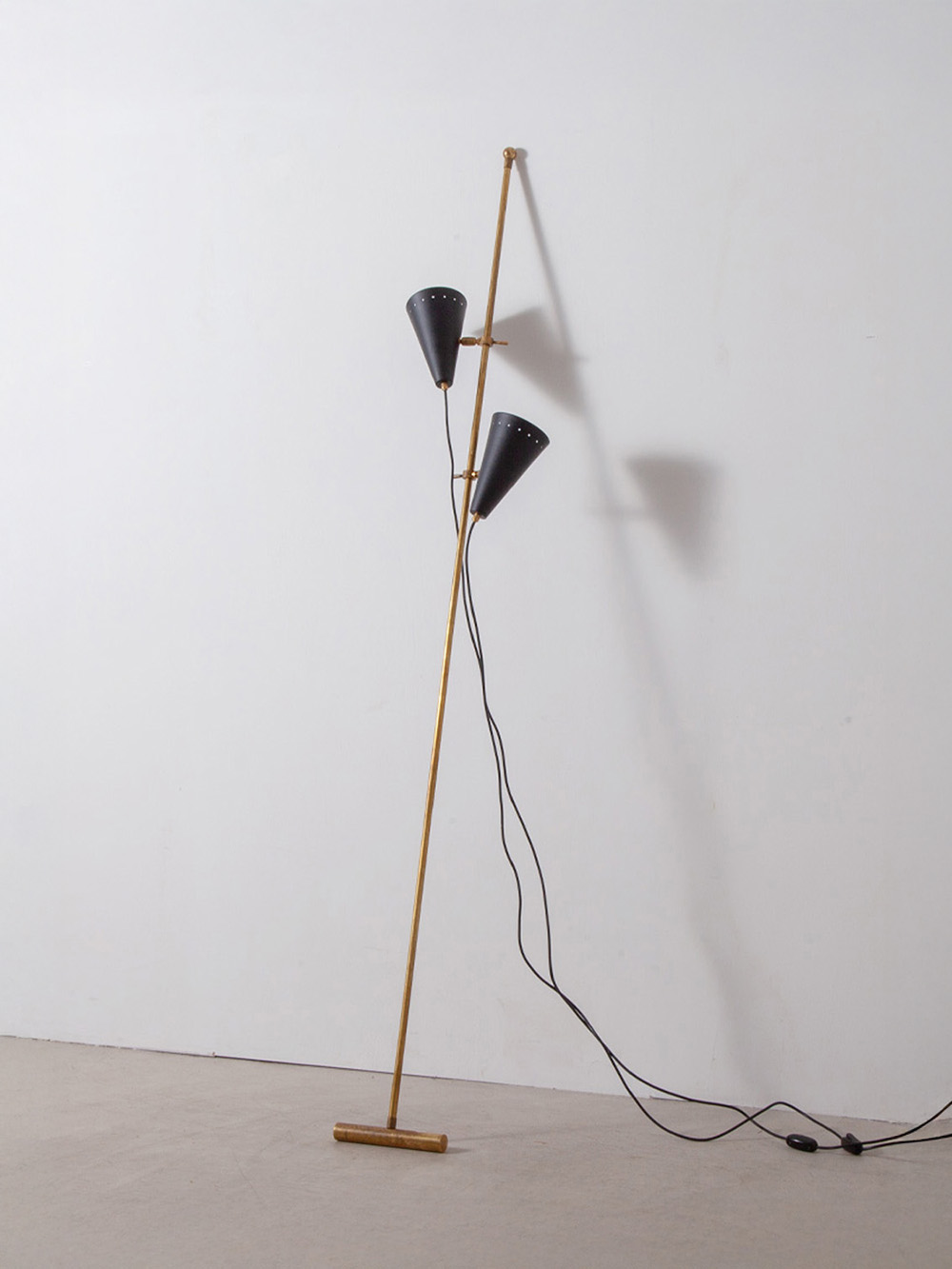 Adjustable Two Shade Floor Lamp in Brass and Black