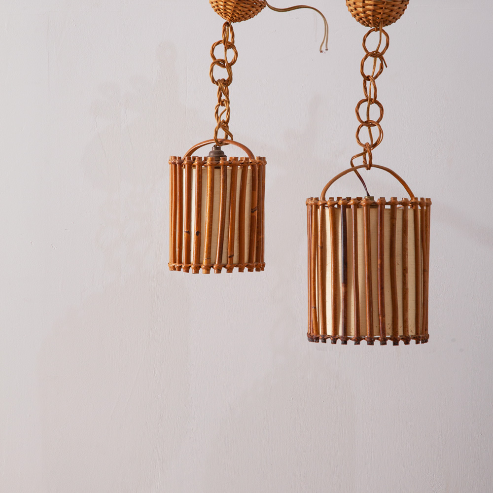 Vintage Pendant Light in Rattan and Paper