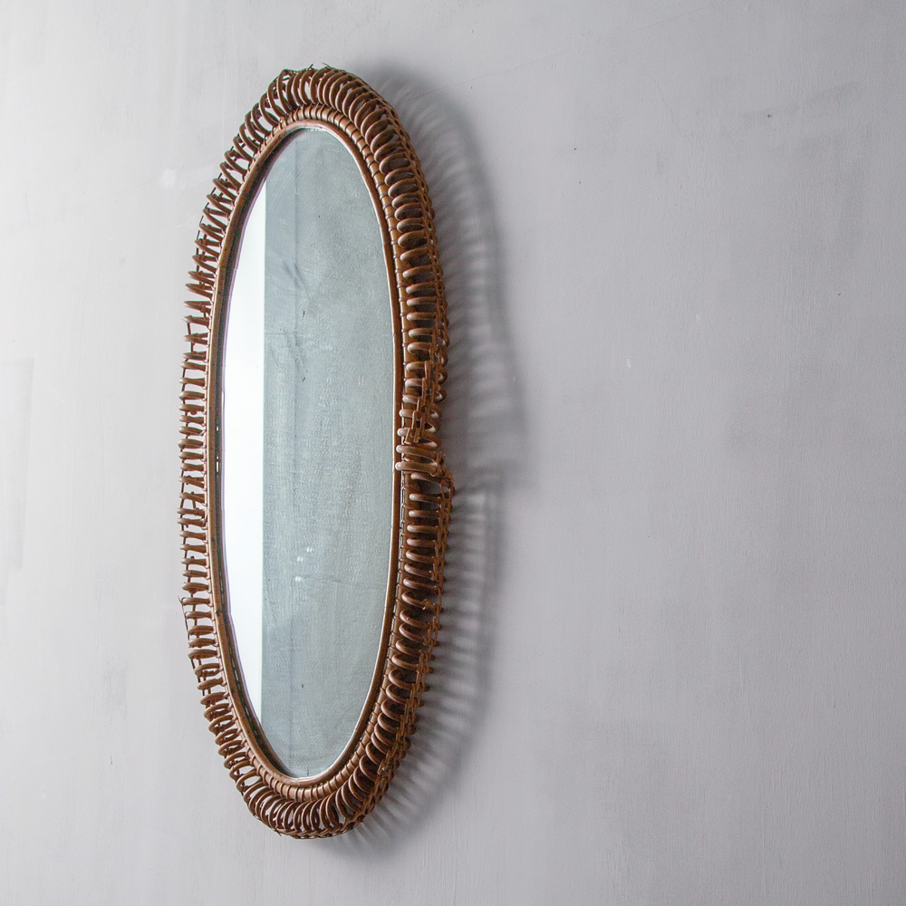 Bent Rattan Oval Wall Mirror