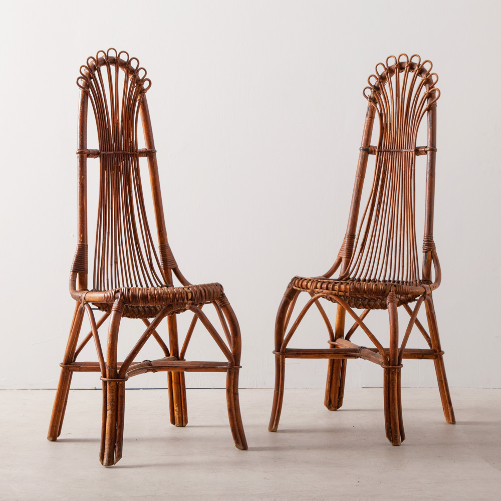 stoop | 19th Century Antique High-back Chair in Rattan