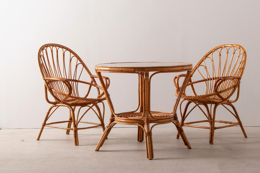 stoop | Vintage Rattan Table Set