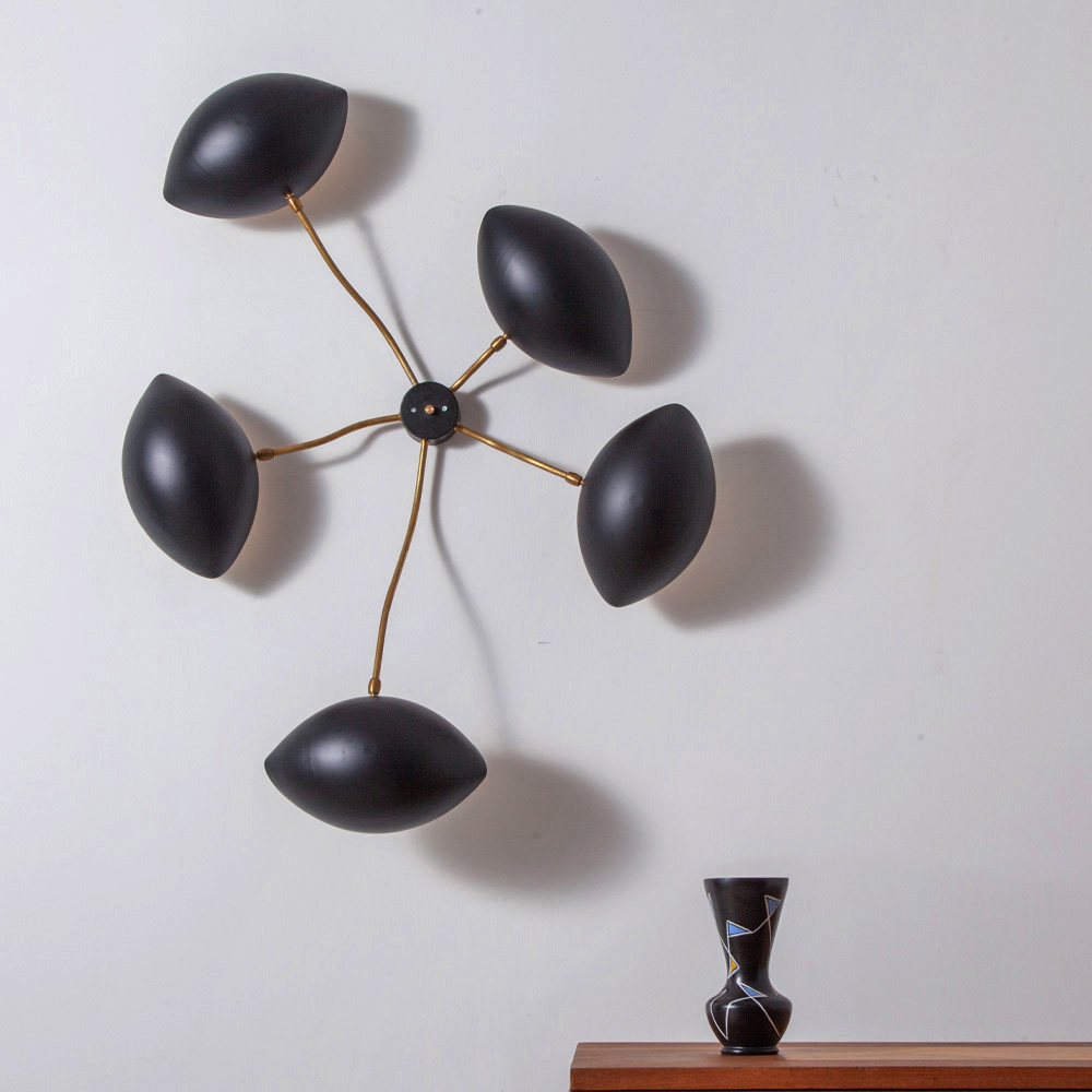 Wall Light with 5 Wink Shade in Brass and Black