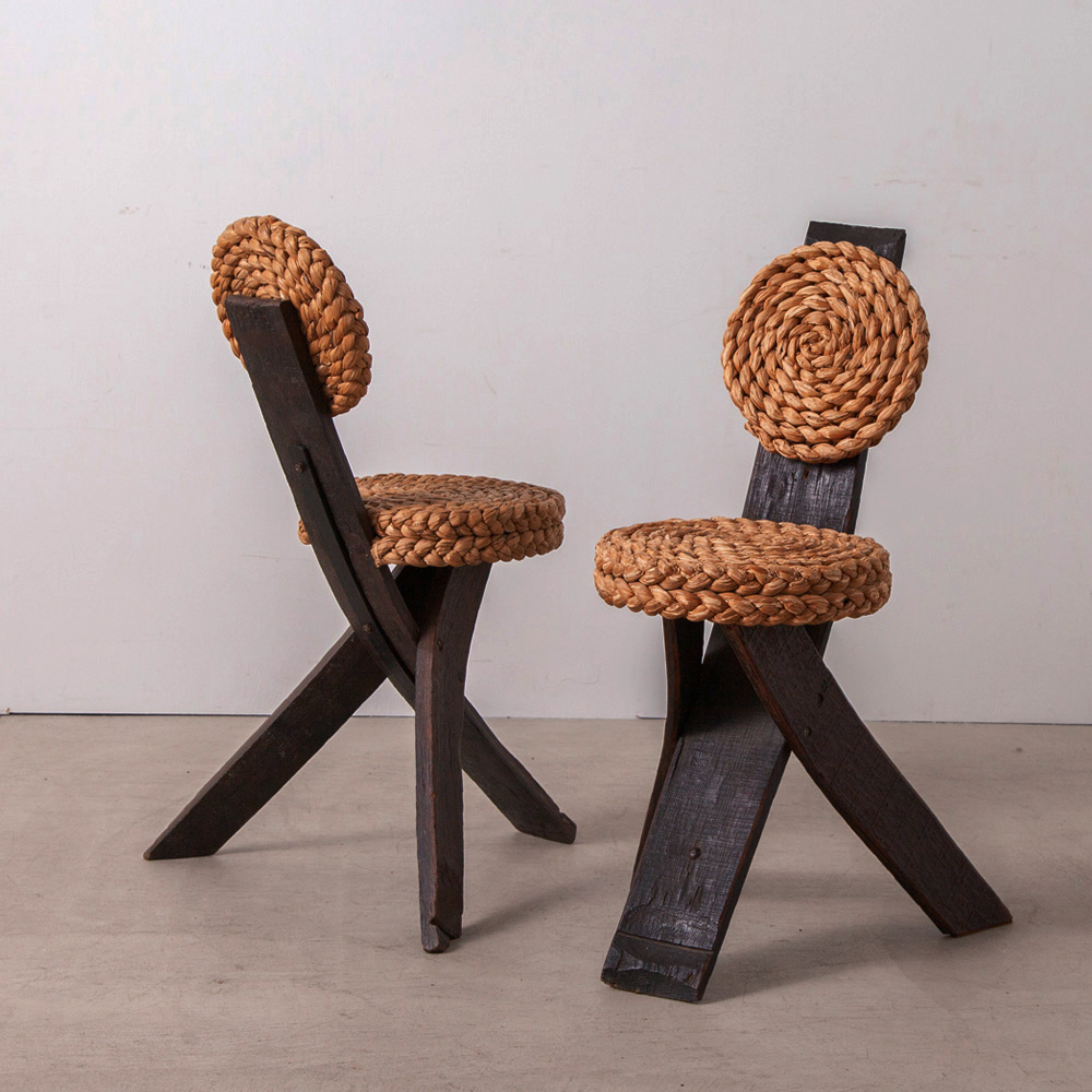 Occasional Chair in Wood and Rope by Audoux & Minet