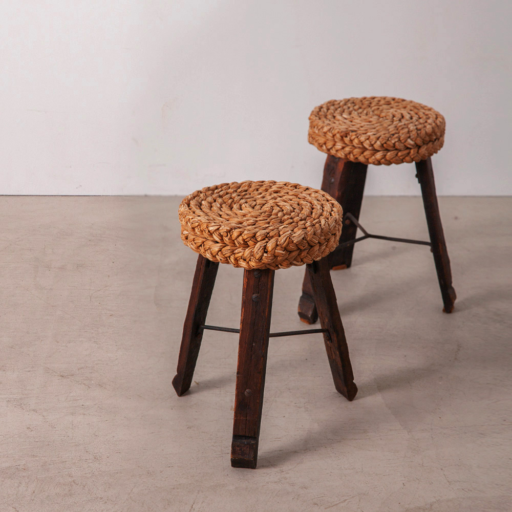 Occasional Stool in Wood and Rope by Audoux & Minet