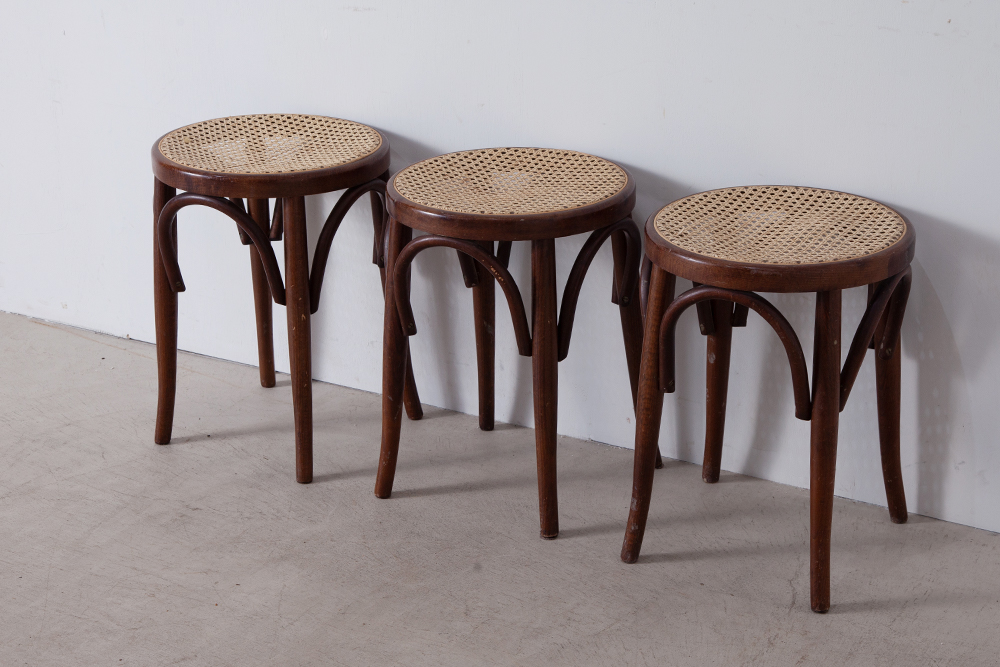 stoop | Bent Wood Stool in Rattan and Wood