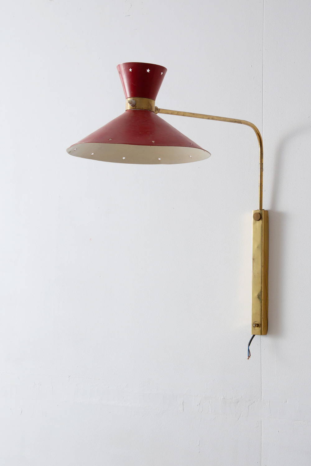 Swing Arm Wall Light for Lunel in Red and Brass by Rene Mathieu
