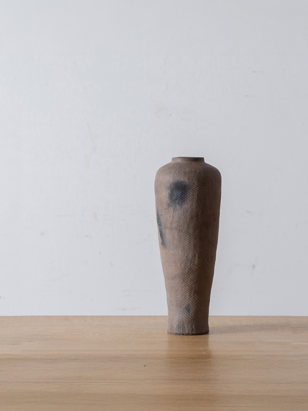 Large “Noyaki” Flower Vase #023 by Taro Tanaka in Black and Grey