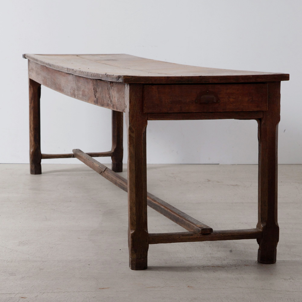 Antique Long Table with 2 Side Drawers in Oak