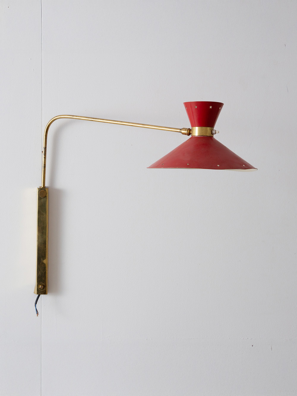 Swing Arm Wall Light for Lunel in Red and Brass by Rene Mathieu