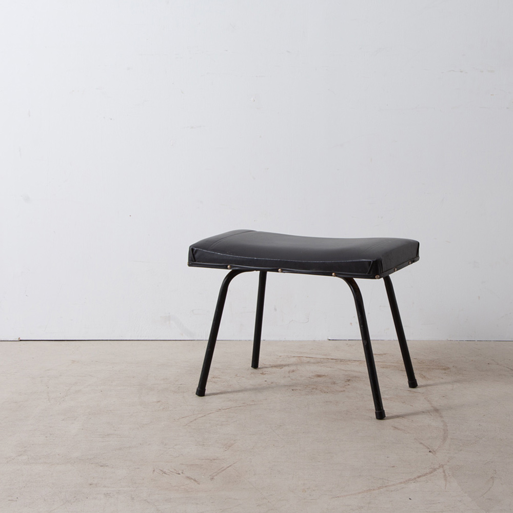 Taureau Stool in Leather and Steel by Pierre Guariche