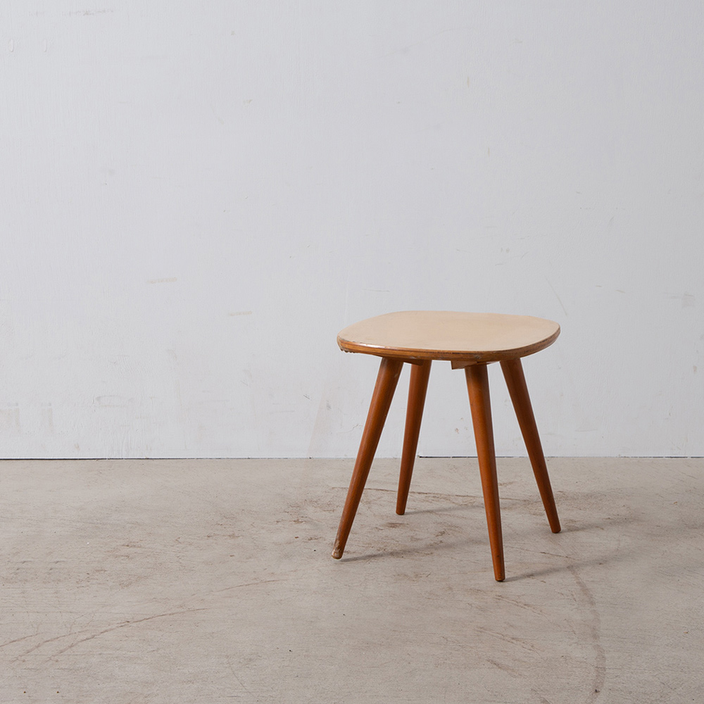 Vintage Small Stool in Wood and White