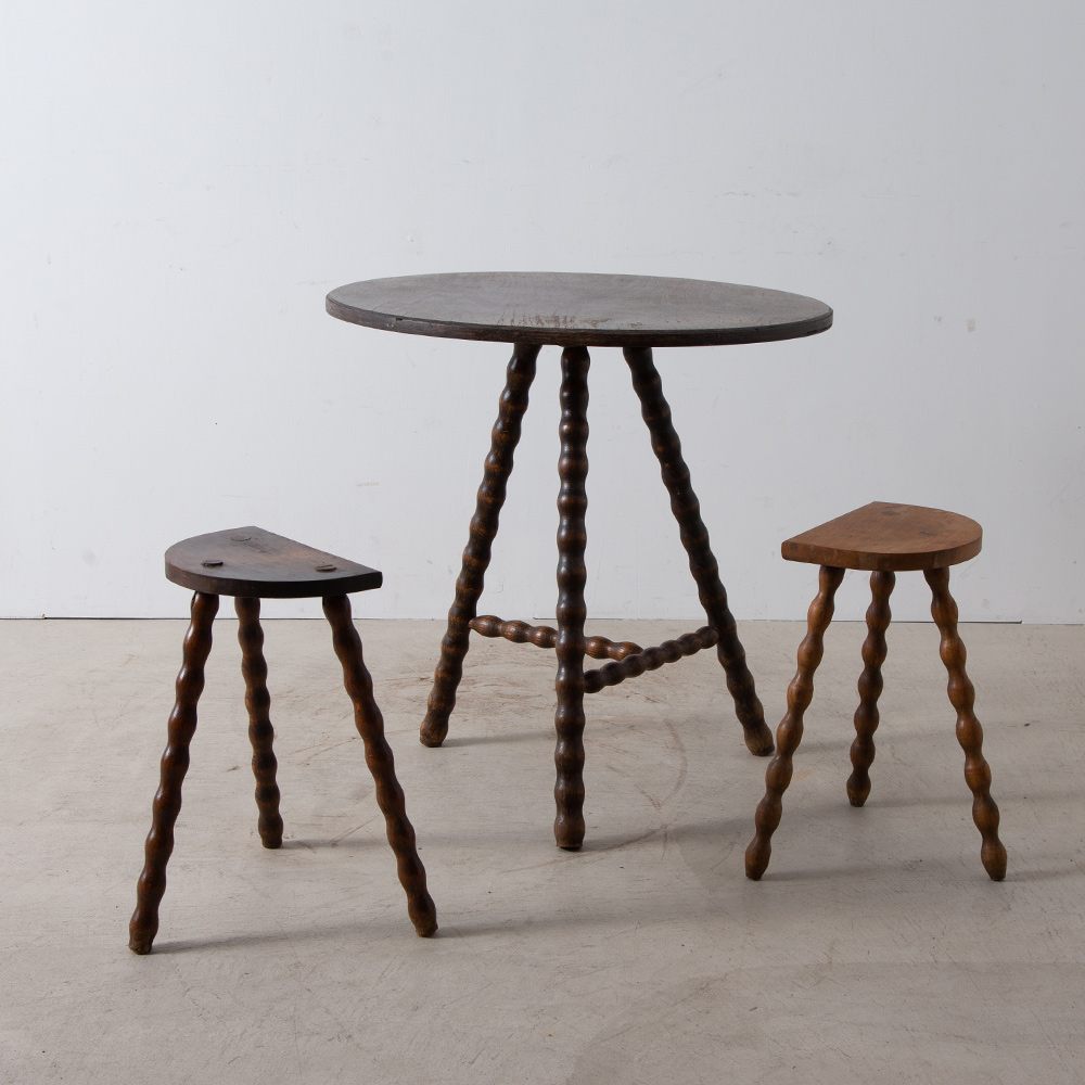 Vintage Table and Stools Set in Wood