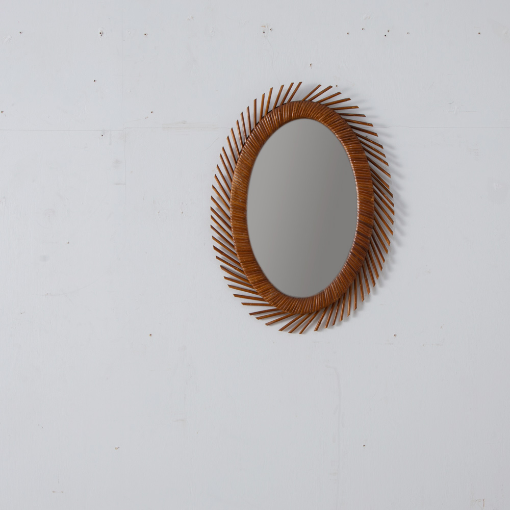 Vintage Oval Mirror in Rattan