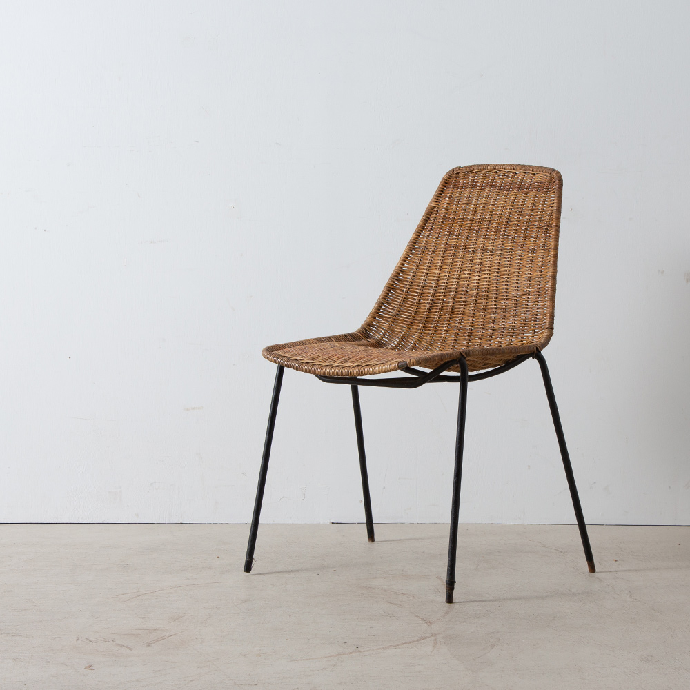 Dining Chair by Gian Franco Legler  in Rattan and Black