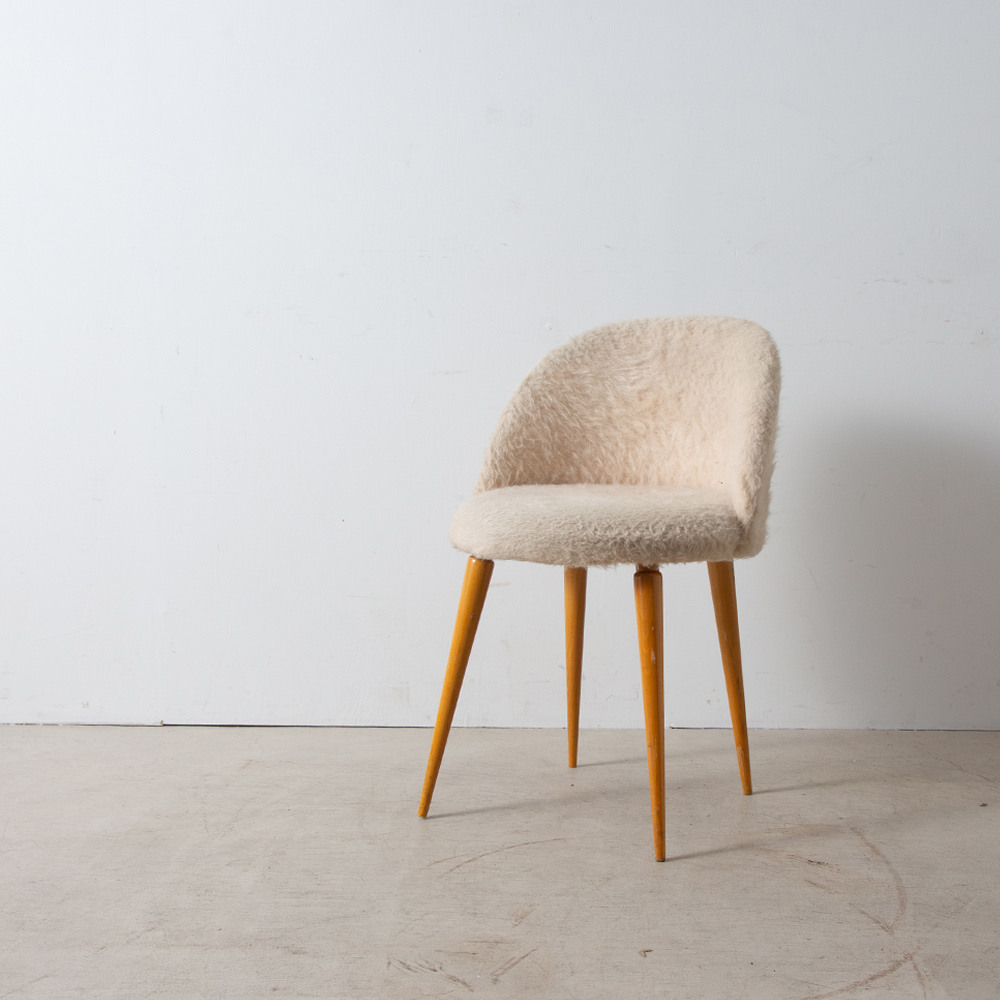 Vintage Chair in White Fur and Wood