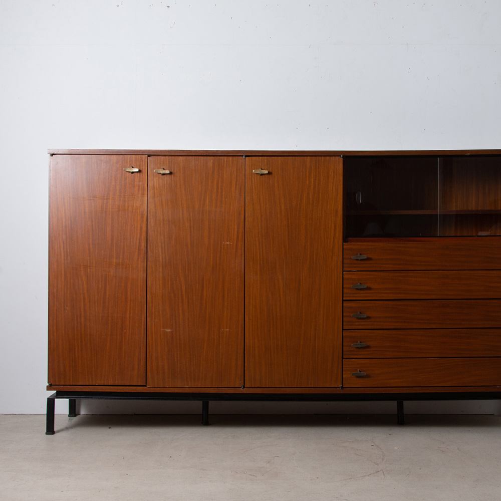 Cabinet by Marcel Gascoin Edition for Alvéole  in Teak and Brass