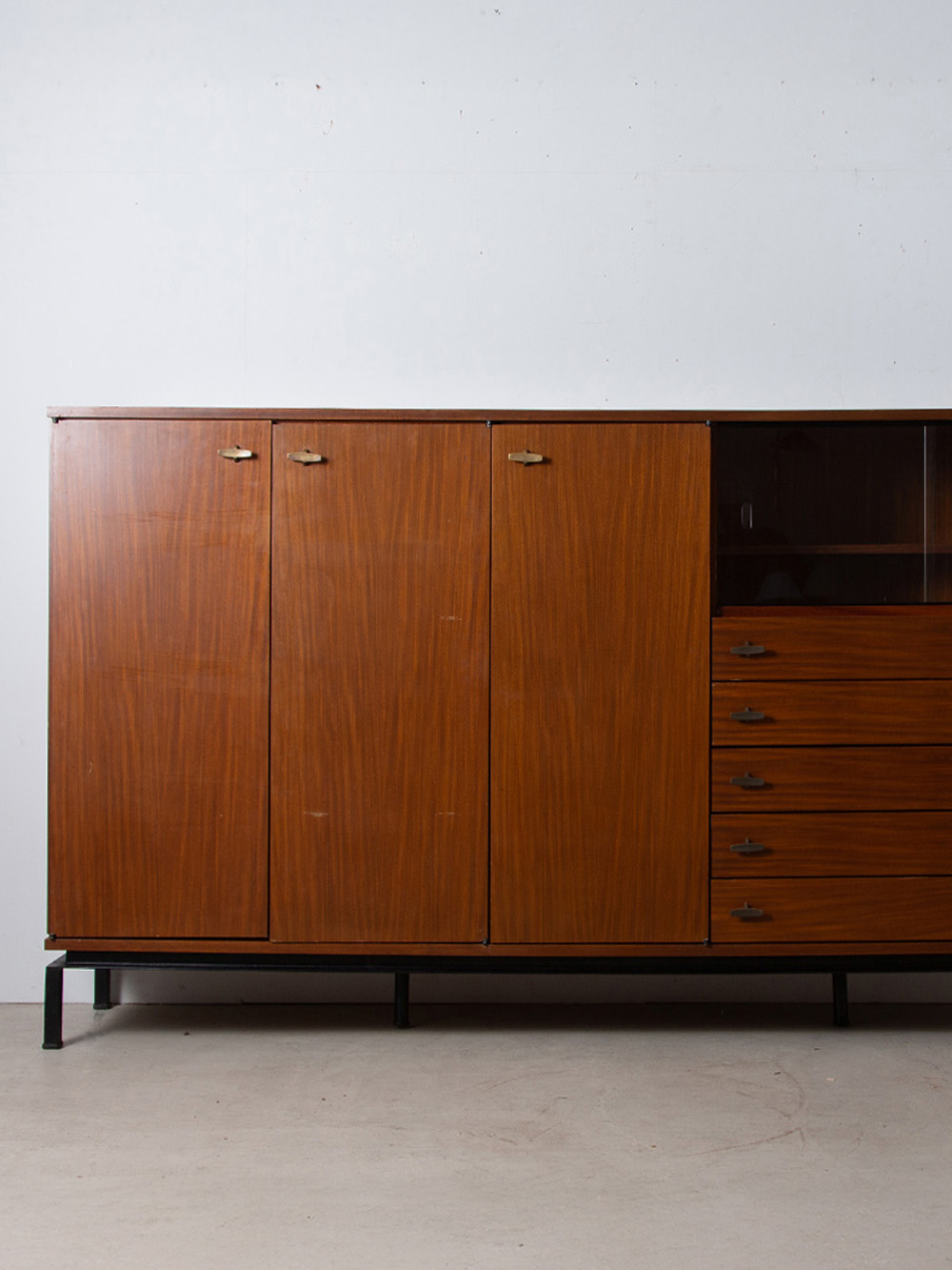 Cabinet by Marcel Gascoin Edition for Alvéole  in Teak and Brass