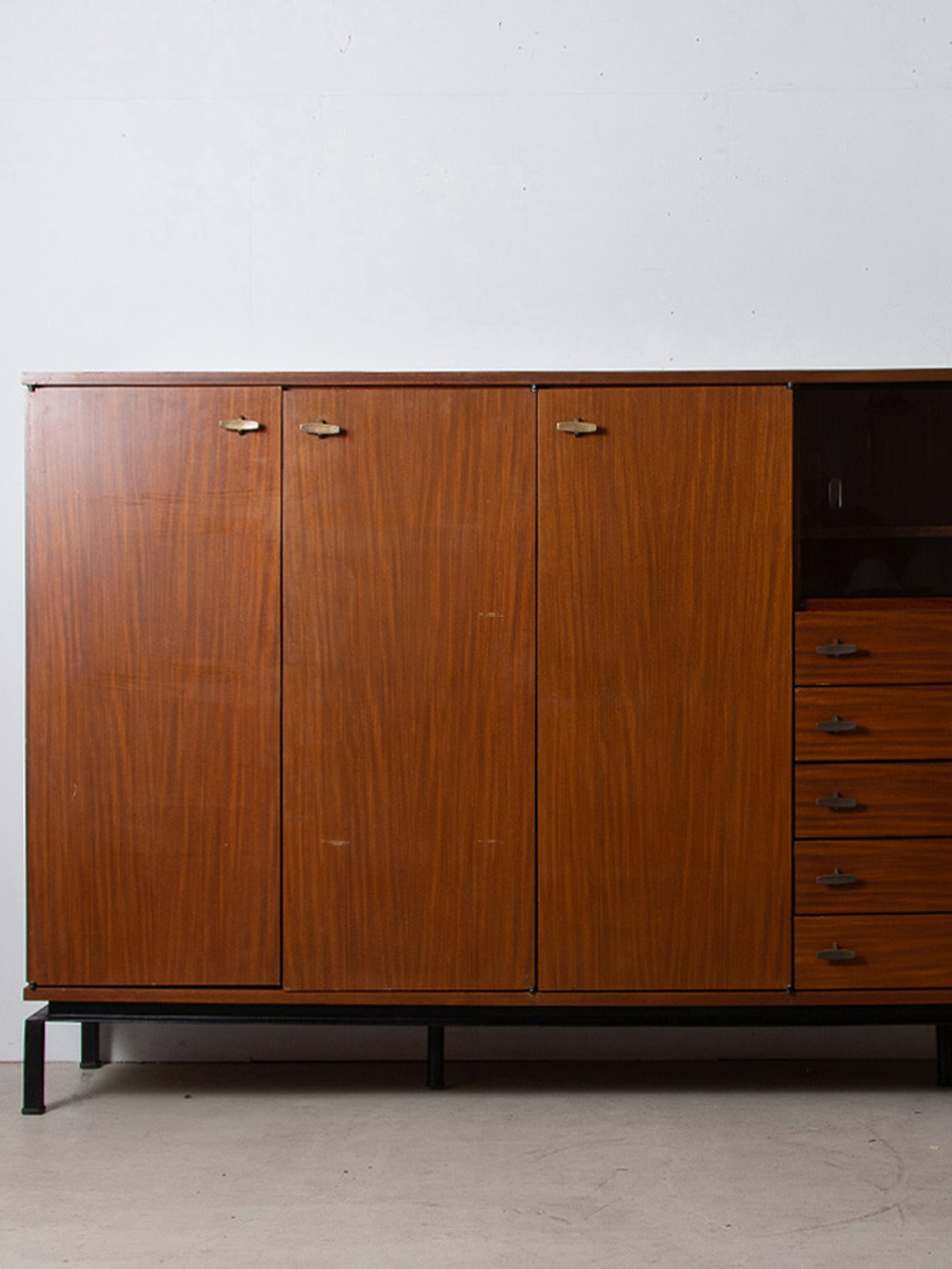 Cabinet by Marcel Gascoin Edition for Alvéole  in Teak and Brass