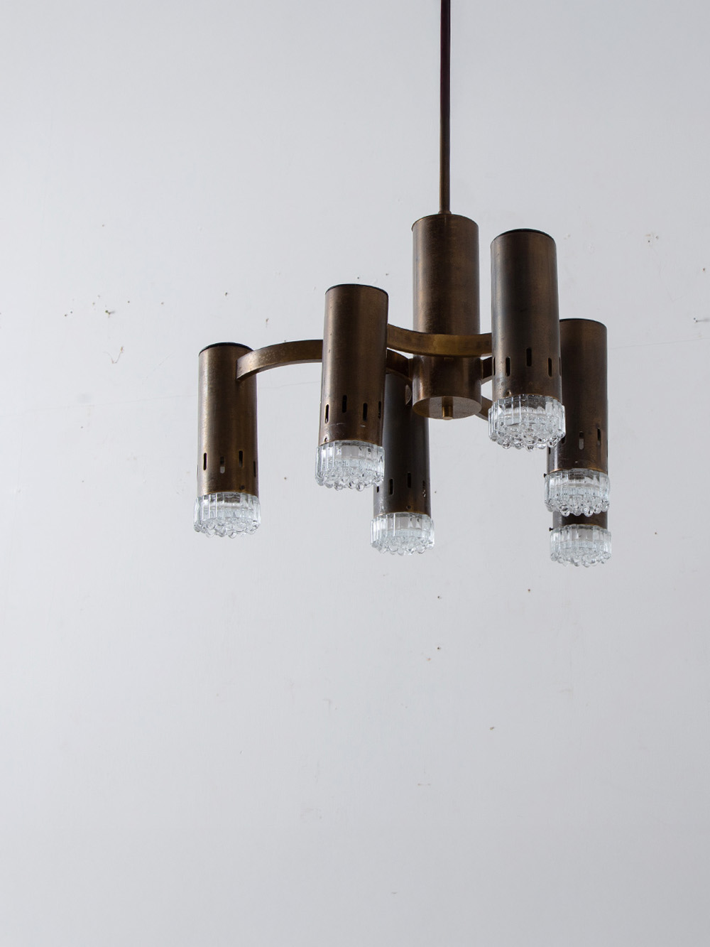 Italian 6 Scone Chandelier in Glass and Brass
