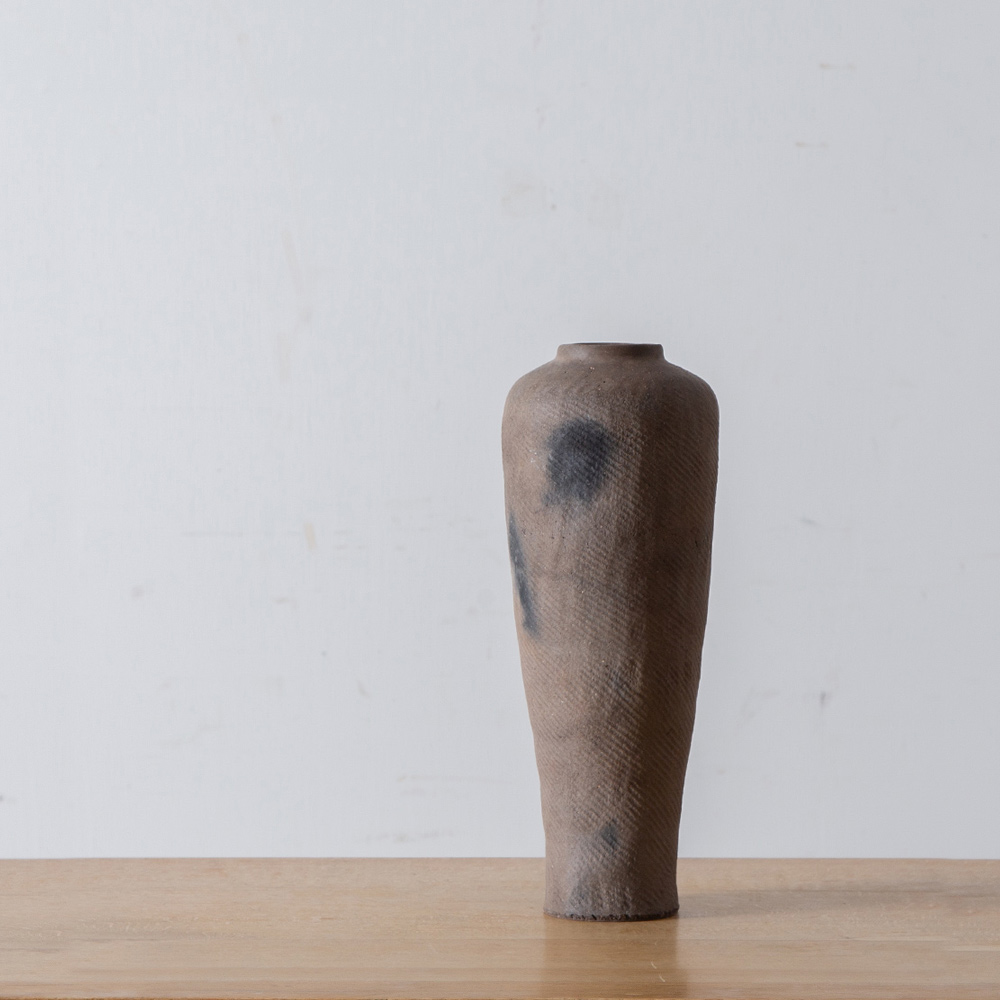 Large “Noyaki” Flower Vase #023 by Taro Tanaka in Black and Grey
