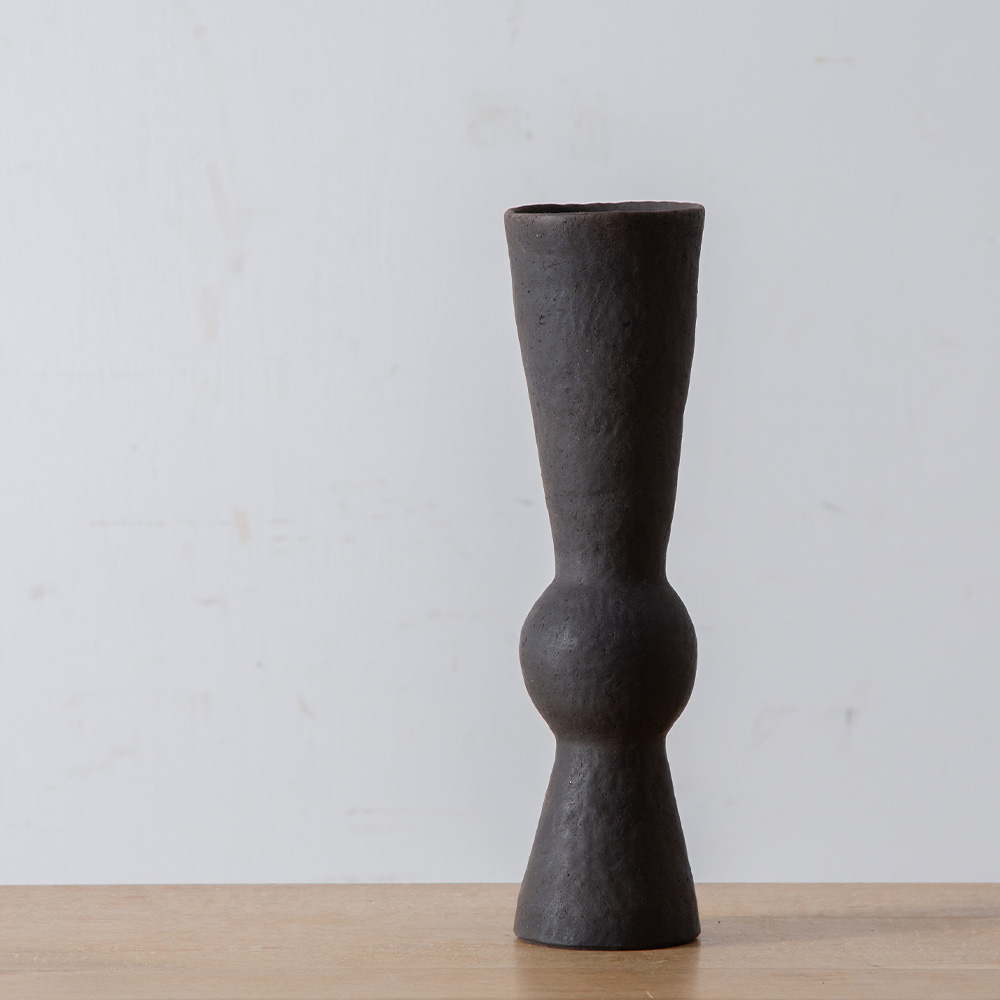 Large “Noyaki” Flower Vase #007 by Taro Tanaka in Black