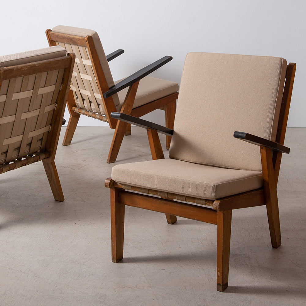 Arm Chair by Jan Vanek in Wood and Tweed
