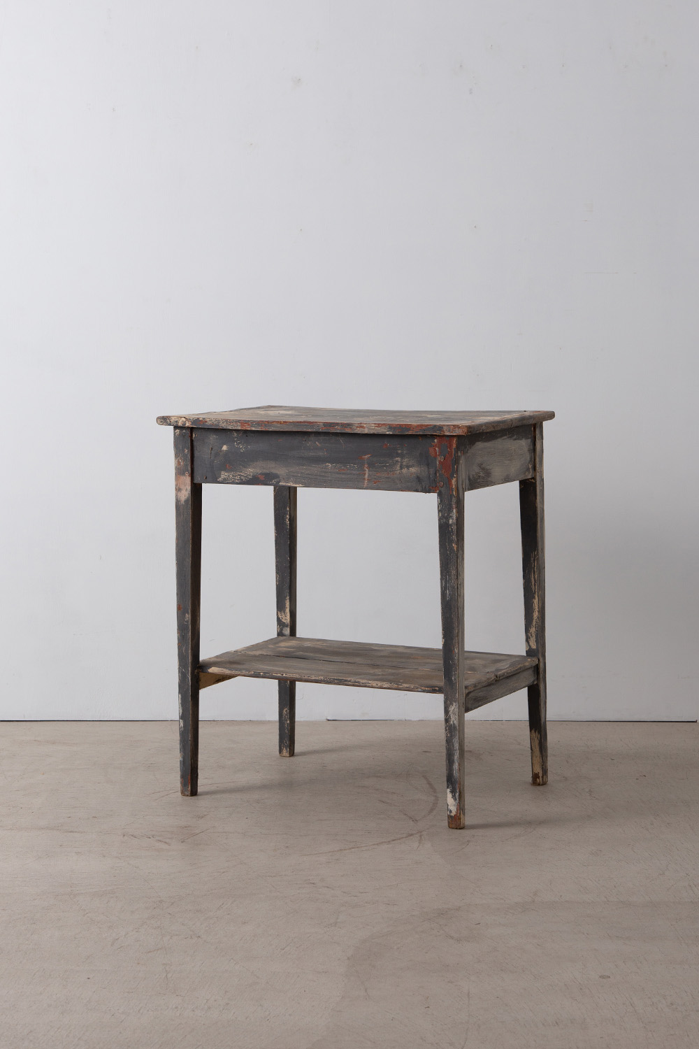 Antique Side Table with Drawer in Wood and Blue Gray