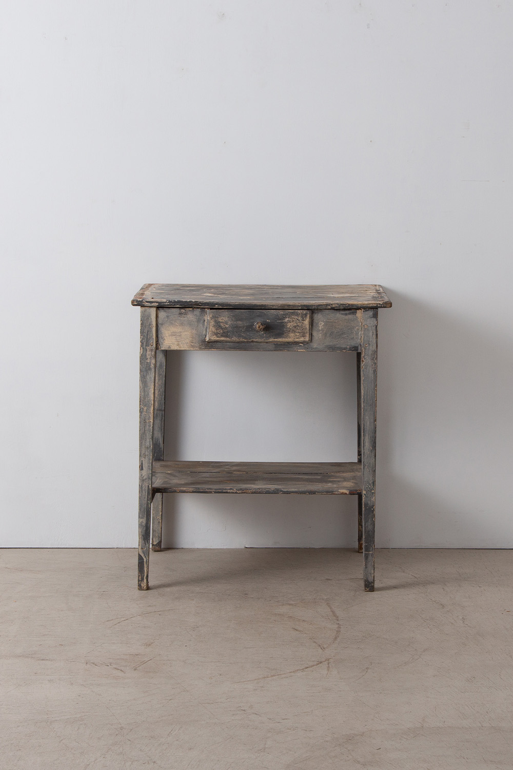 Antique Side Table with Drawer in Wood and Blue Gray