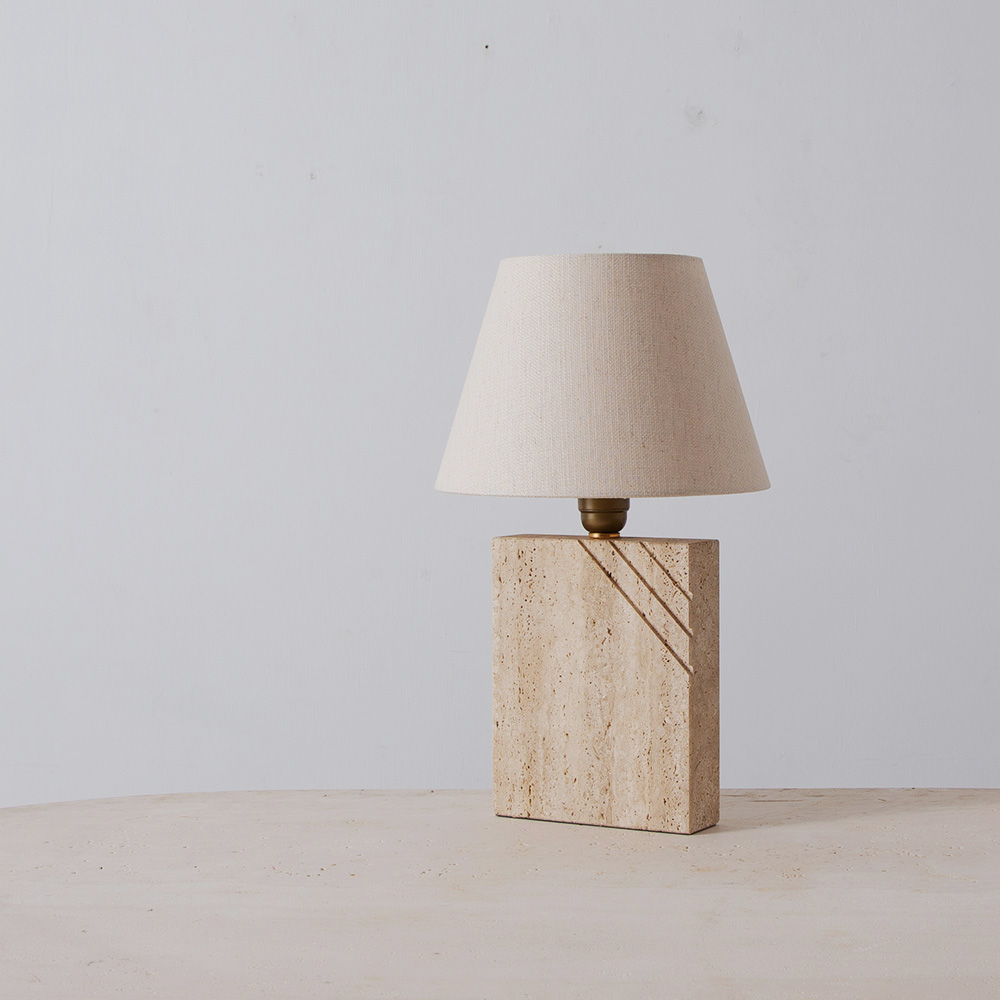 Square Table Lamp in Italian Travertine