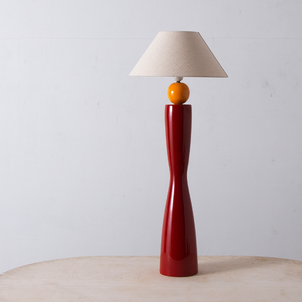 Vintage Floor Lamp in Red , Orange , White and Ceramic