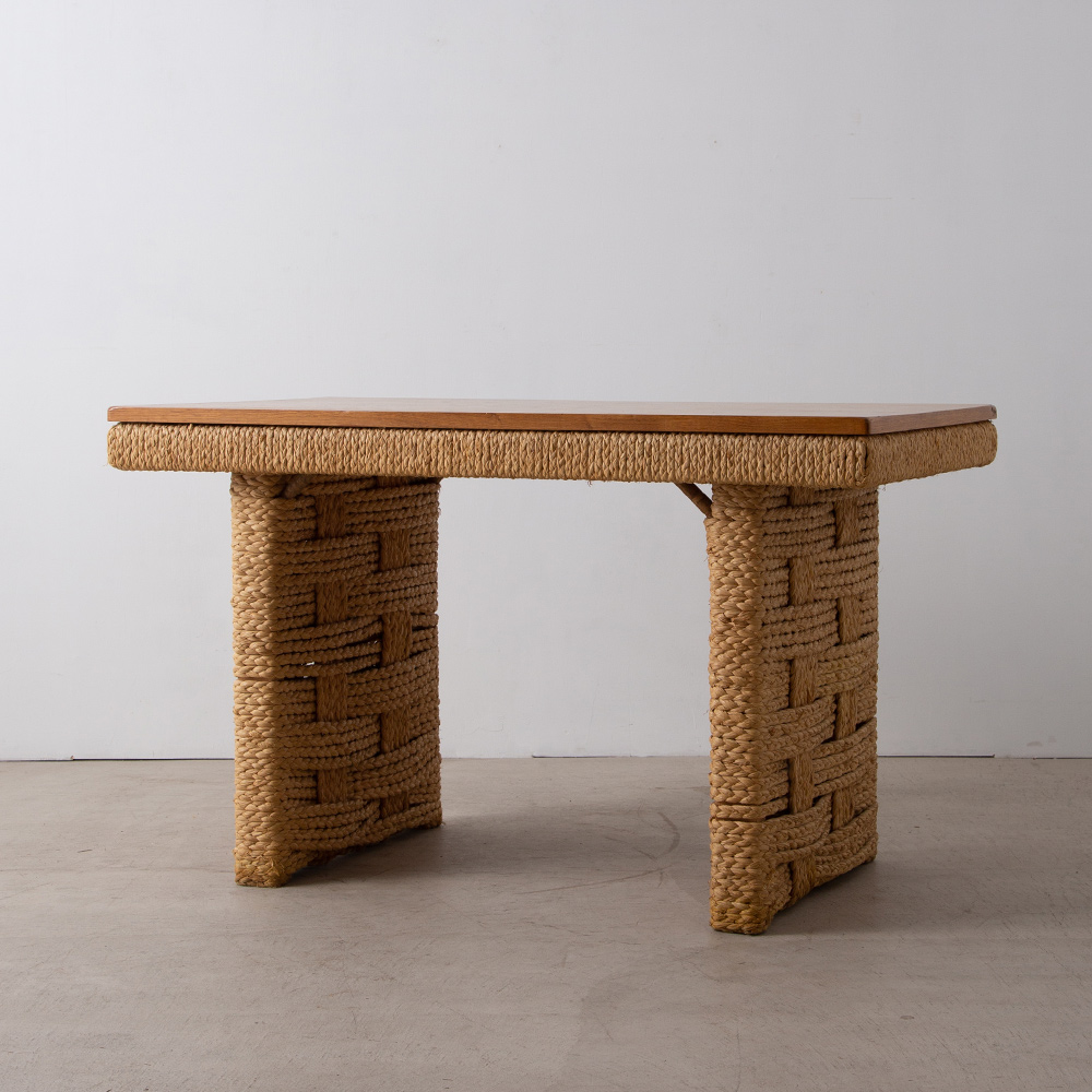 Dining Table by Audoux & Minet for Vibo Vesoul in Oak , Rope and Rattan