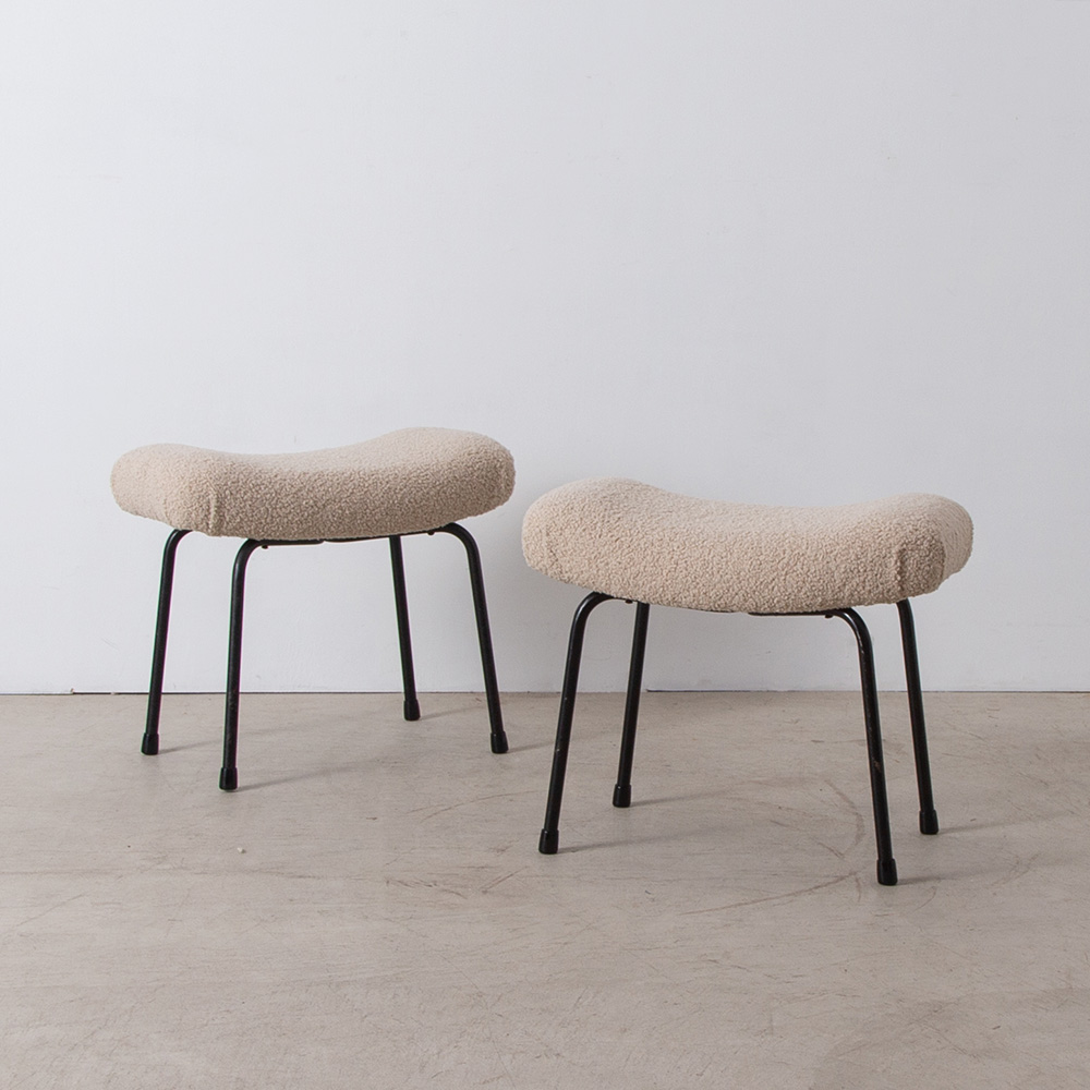 Taureau Stool in Steel and White by Pierre Guariche