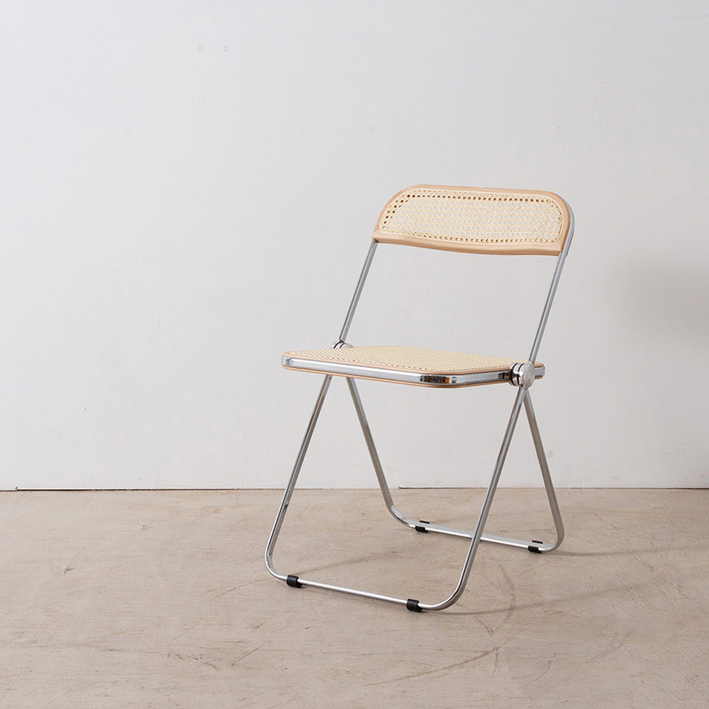 Plia Chair by Giancarlo Piretti for ANONIMA CASTELLI in Steel and Rattan