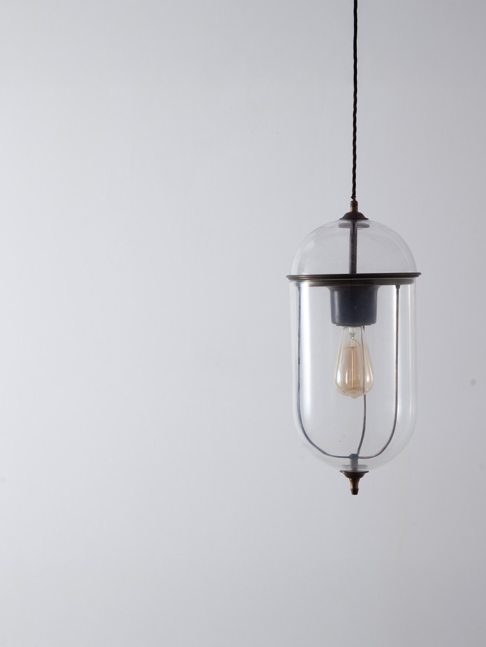 Lozenge Shape Pendant Lamp in Brass and Glass