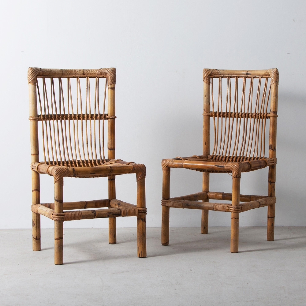Dining Chair by Audoux & Minet in Rattan and Bamboo