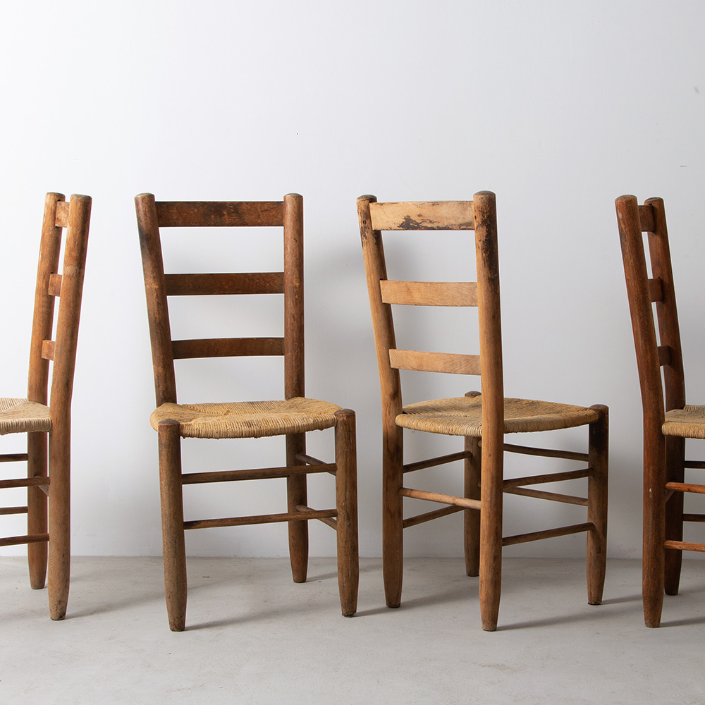 Rush Chairs Attribute to Charlotte Perriand for Sentou in Beech