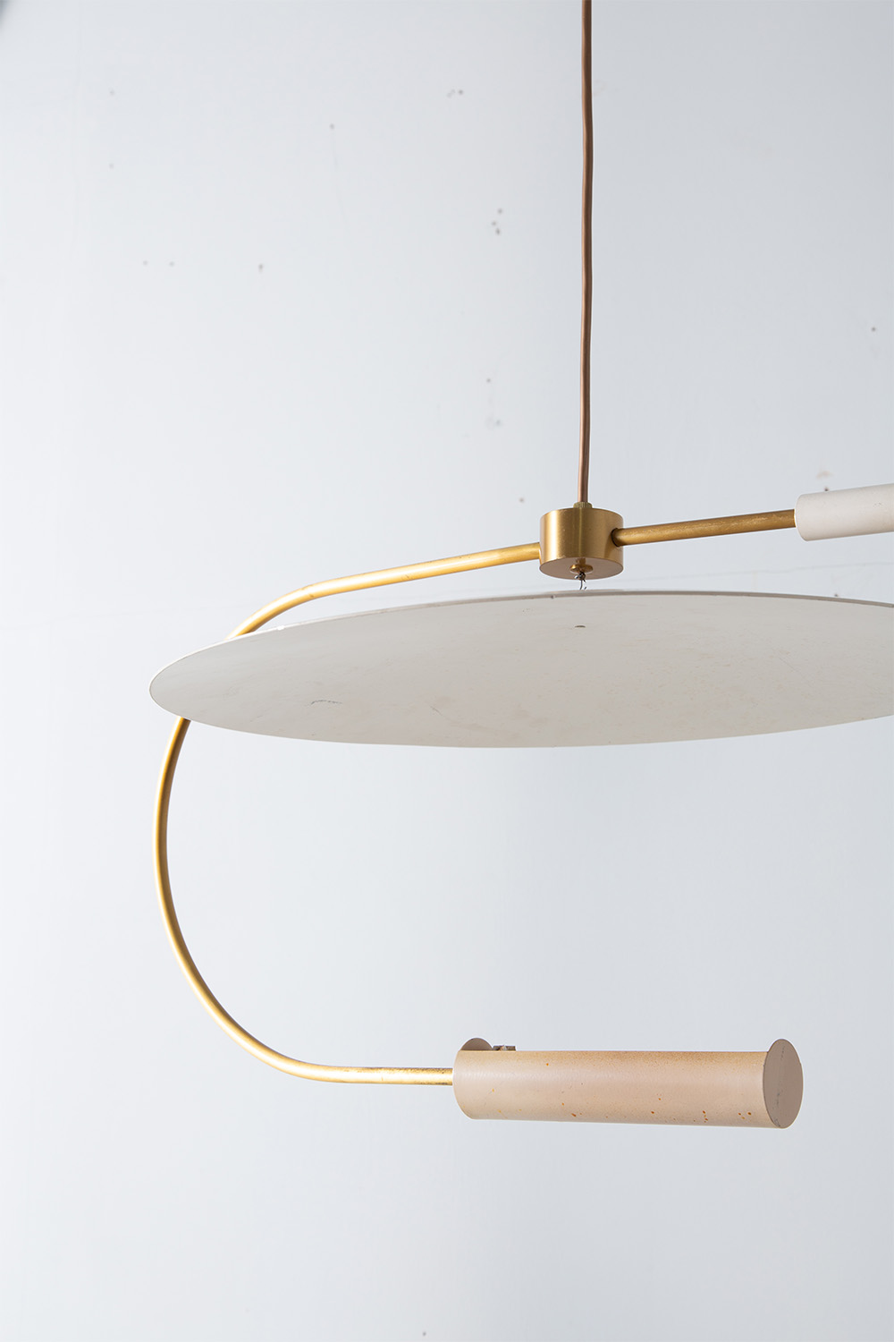 Vintage Pendant Light in Brass and White