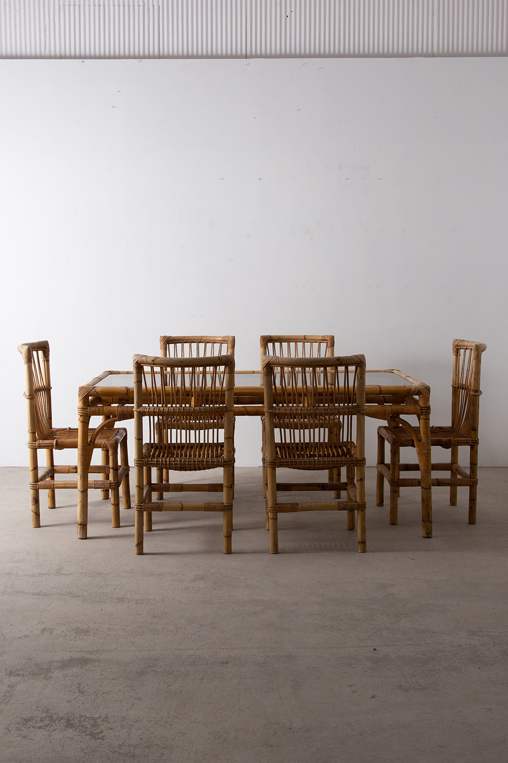 Dining Table by Audoux & Minet in Rattan and Bamboo