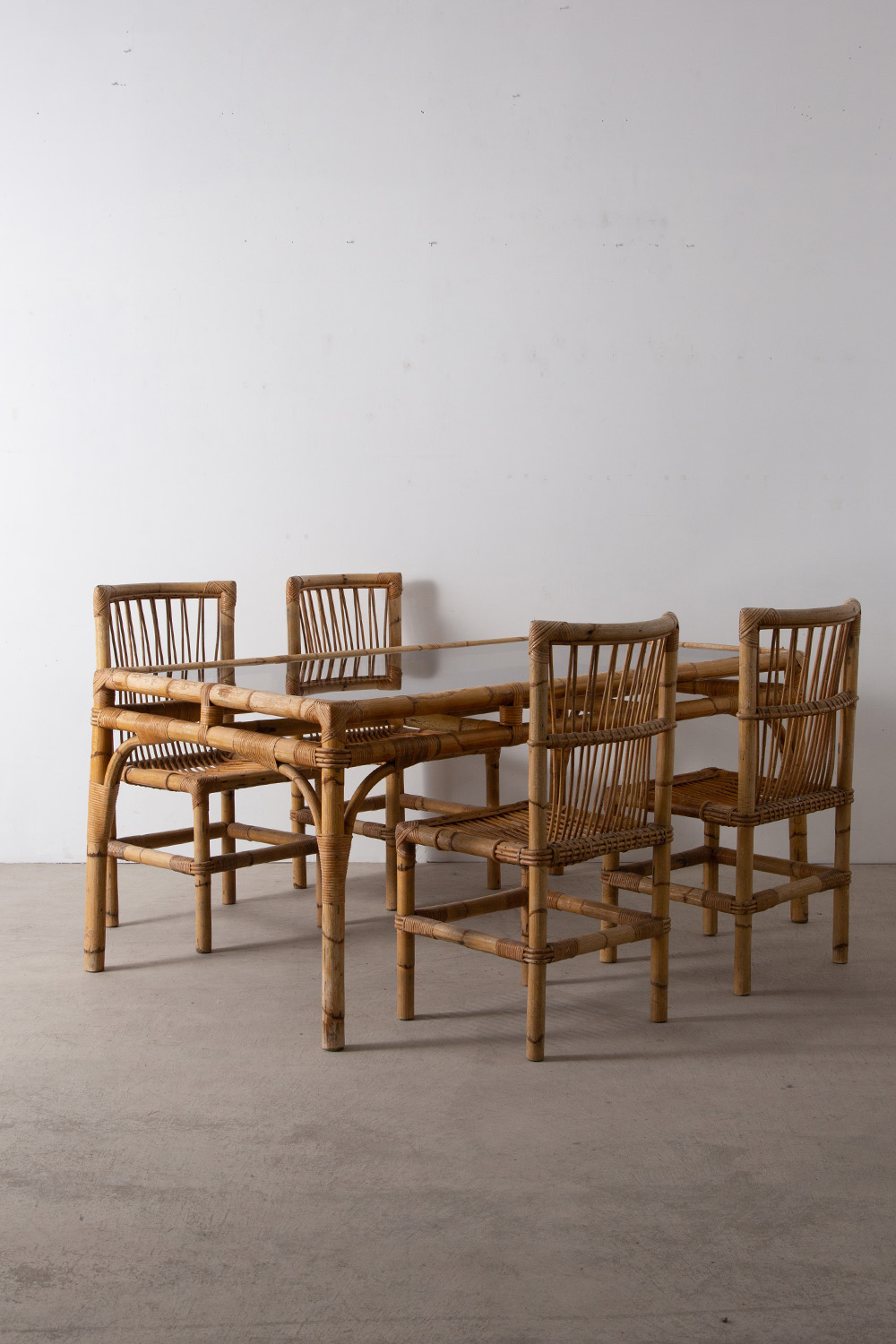 Dining Table by Audoux & Minet in Rattan and Bamboo