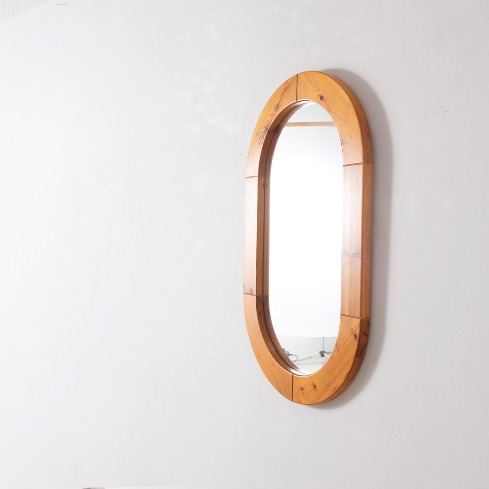 Swedish Oval Wall Mirror for GLAS MASTER in Pine