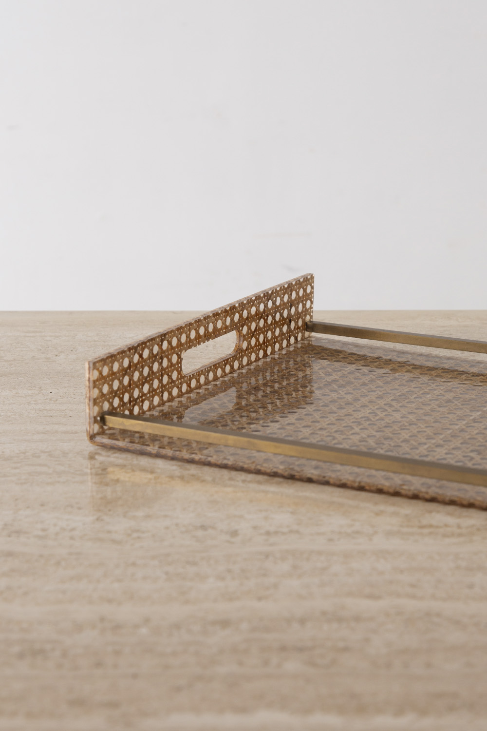 Serving Tray for Christian Dior in Brass , Rattan and Acrylic
