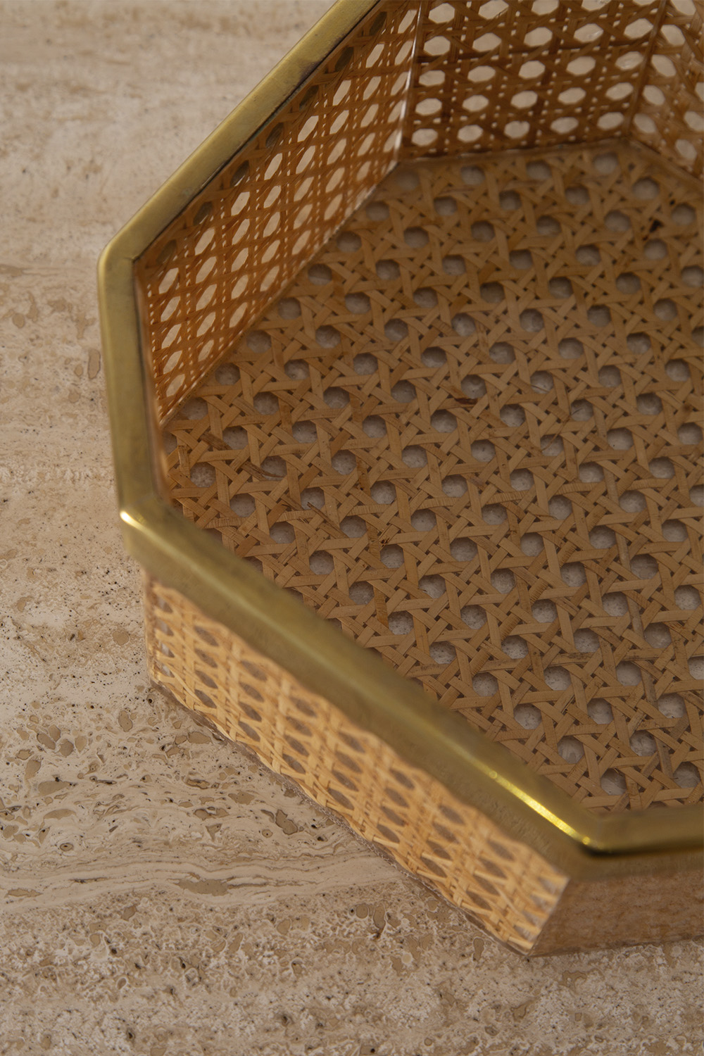 Hexagonal Tray for Christian Dior in Brass , Rattan and Acrylic