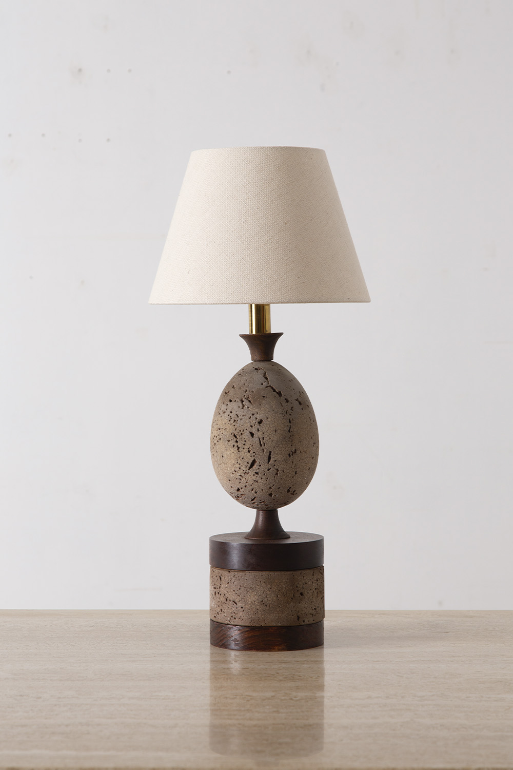 Vintage Desk Lamp in Travertine and Wood