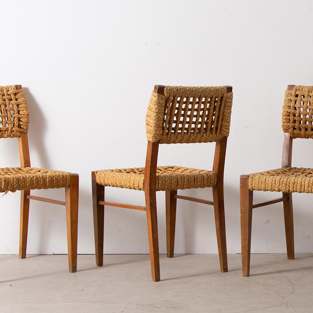 Armless Chair by Audoux & Minet for Vibo Vesoul in Beech and Rope