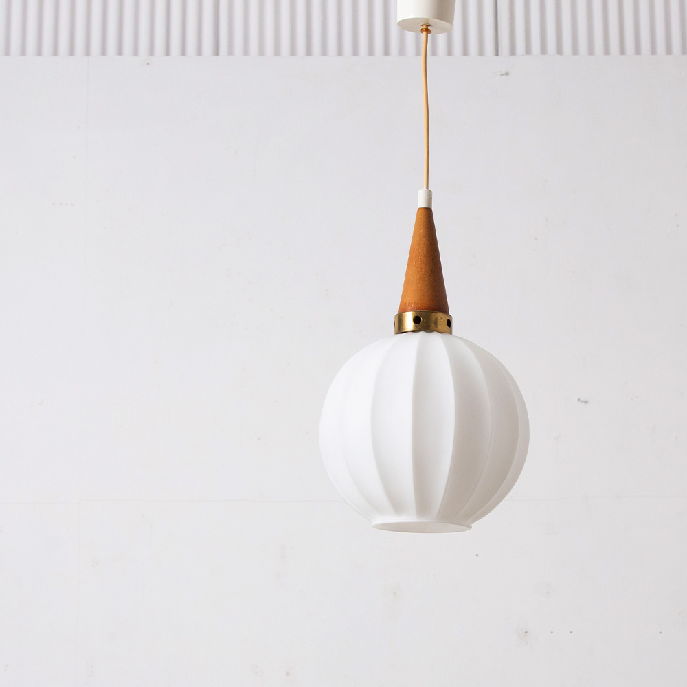 Pendant Lamp by Louis Kalff in Wood and Glass
Netherlands , 1960s
