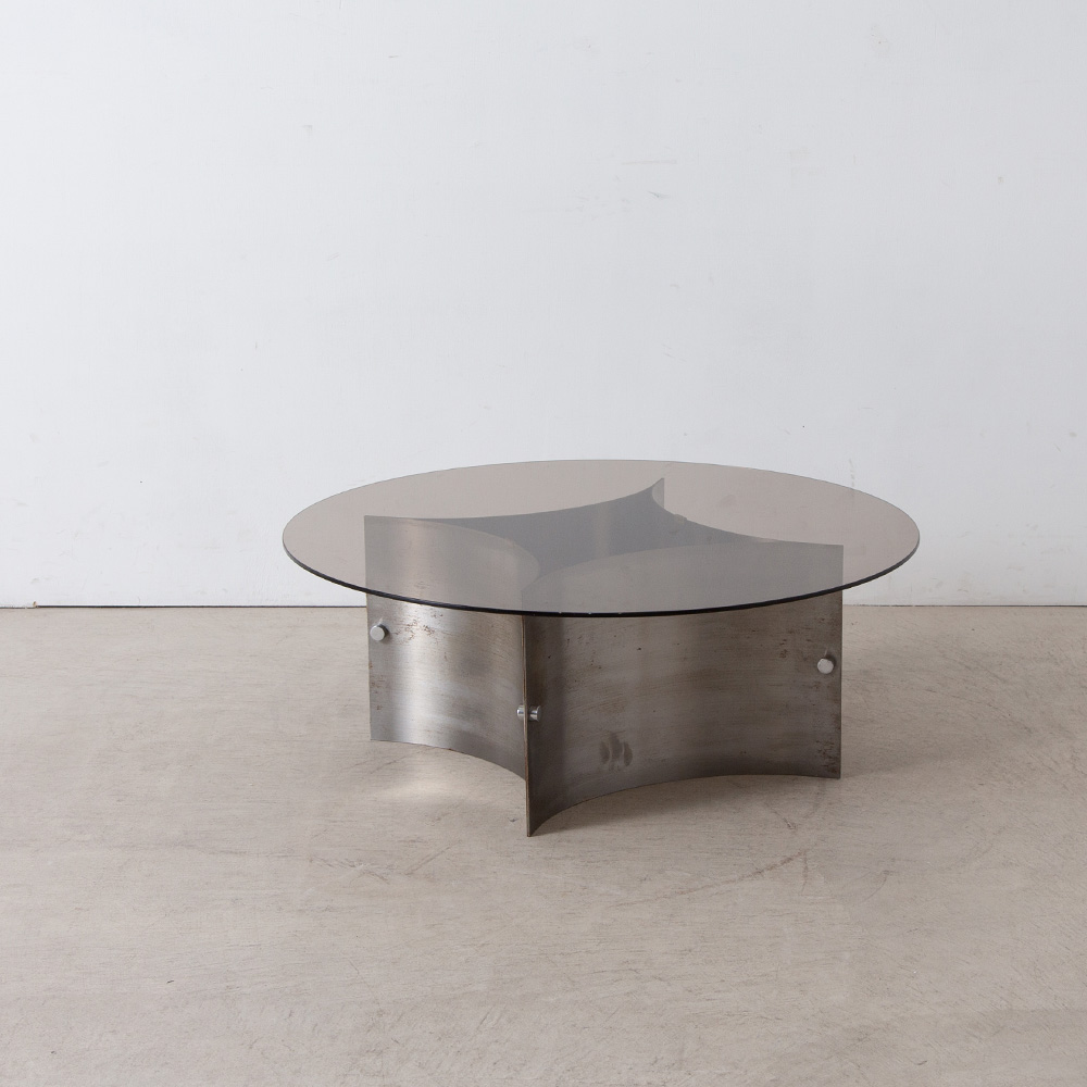 Michel Boyer Style Coffee Table in Stainless and Glass