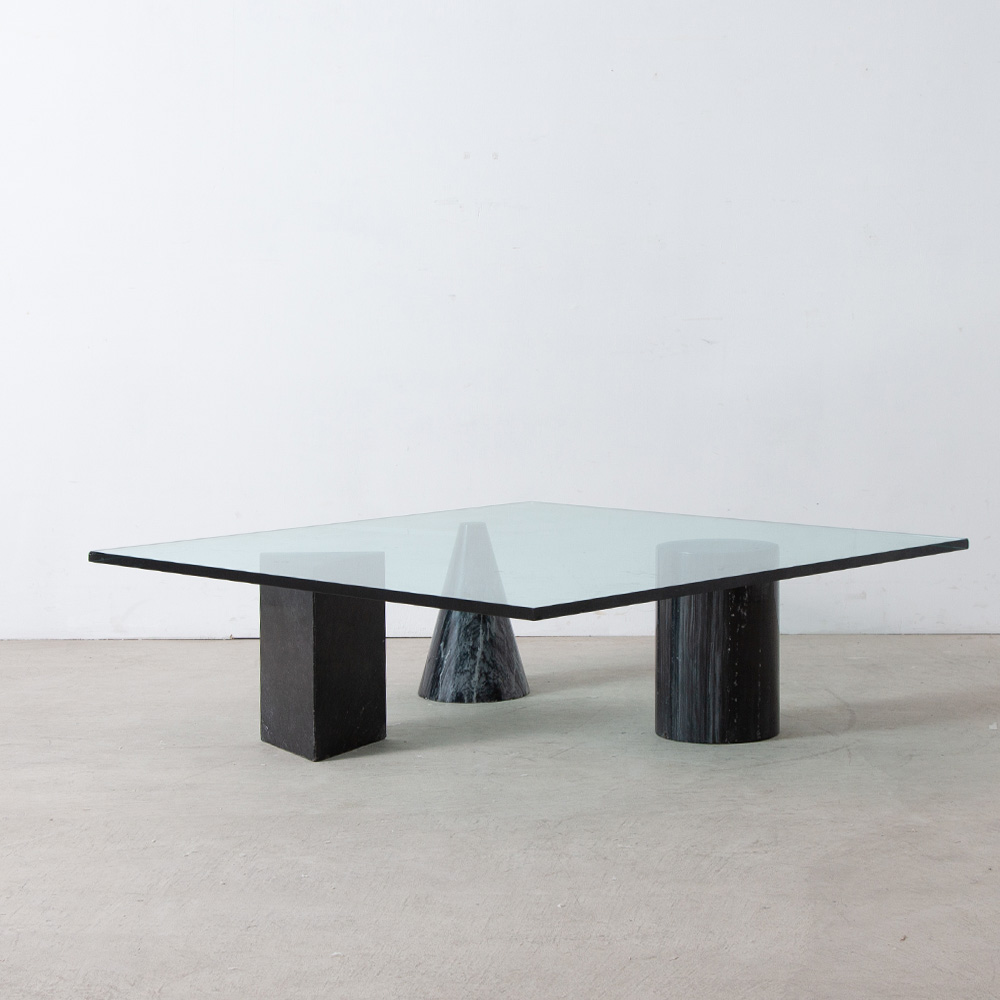 Lella and Massimo Vignelli Style Coffee Table in Mable and Glass